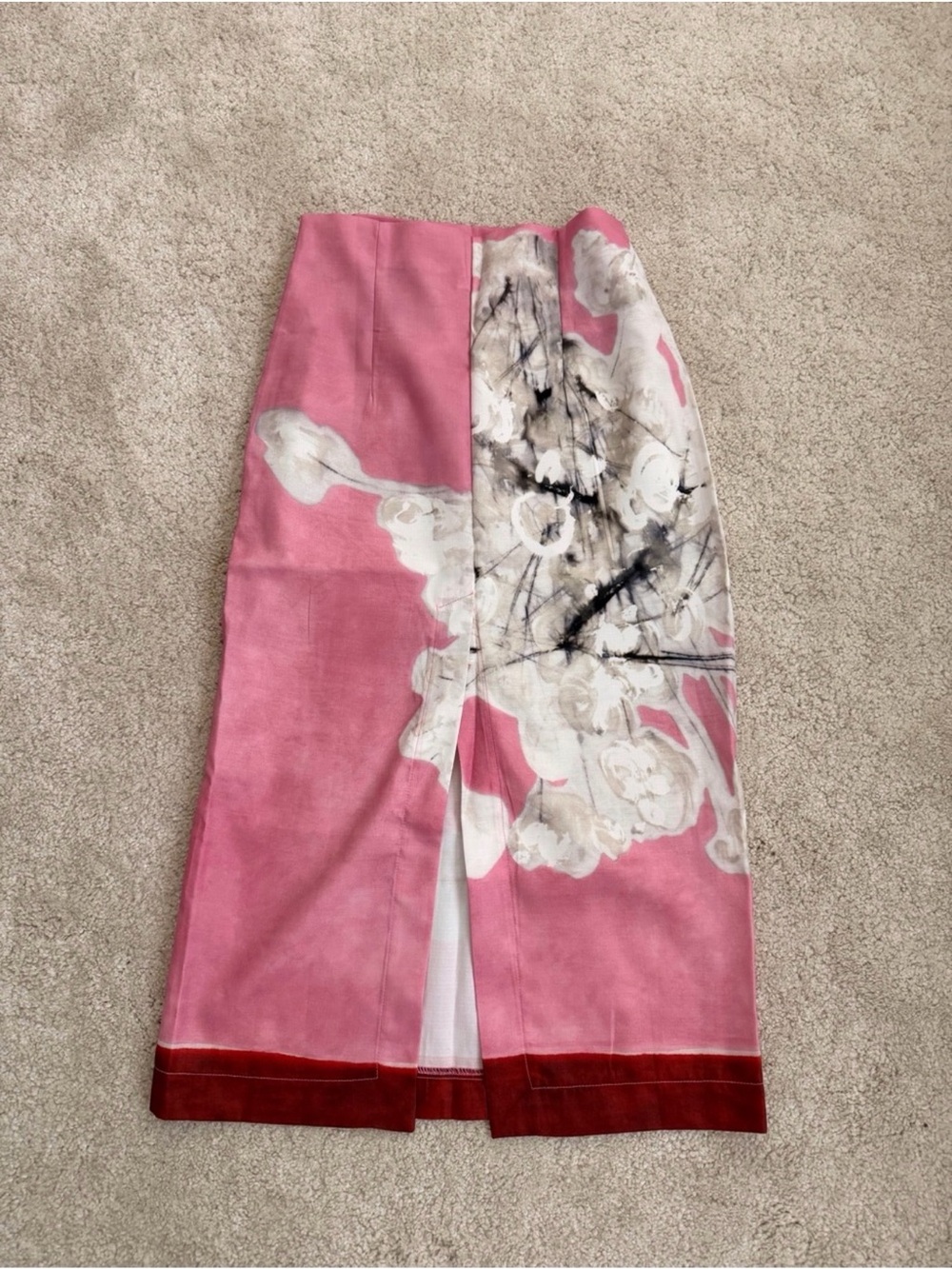 Pink Floral Midi Skirt with White Blossom Print - Picture 2 of 5